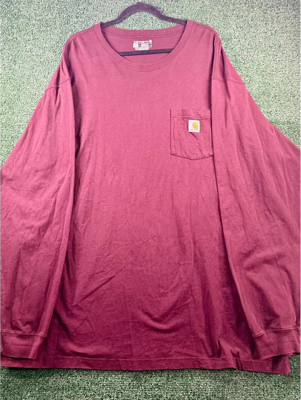 Carhartt Loose Fit Long Sleeve Pocket T-Shirt Mens 3XL Tall Burgundy Workwear